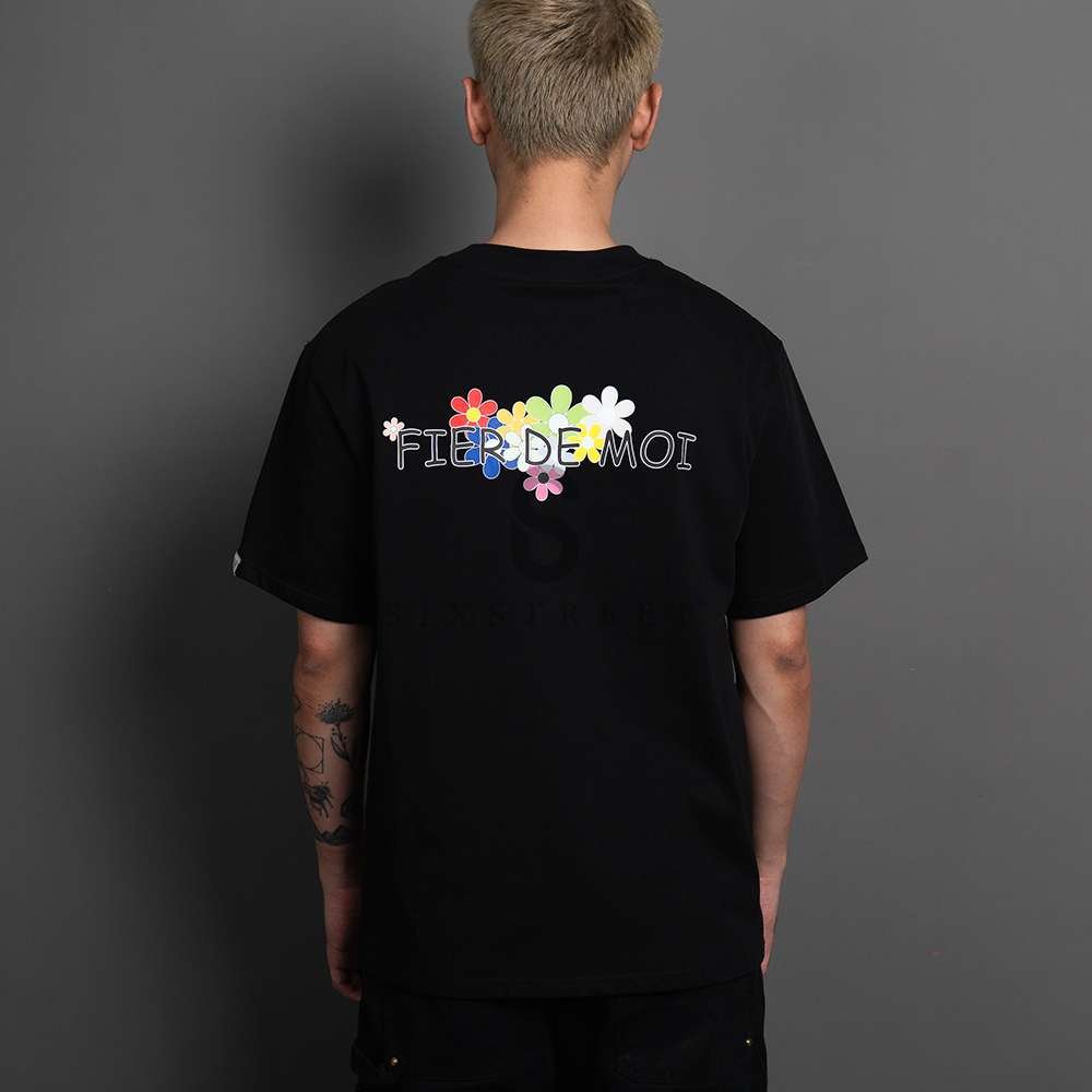 FIER DE MOI Tee Colorful Flowers Black