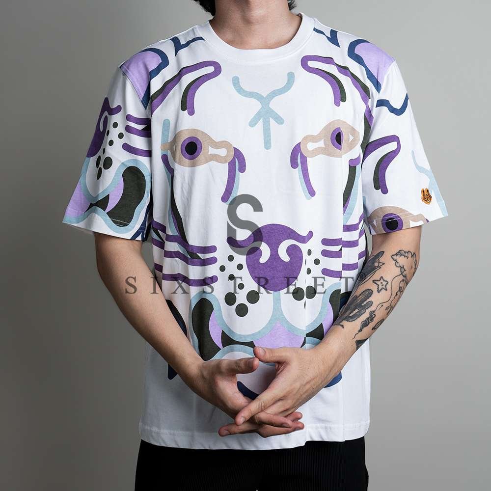 KENZO Tee Tiger Full Printed Purple White DLS