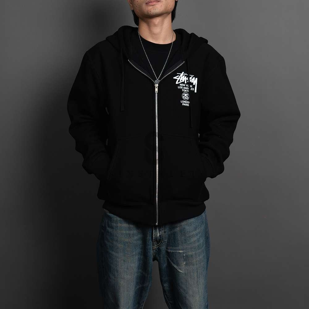 STUSSY Hoodie Zipper World Tour Black