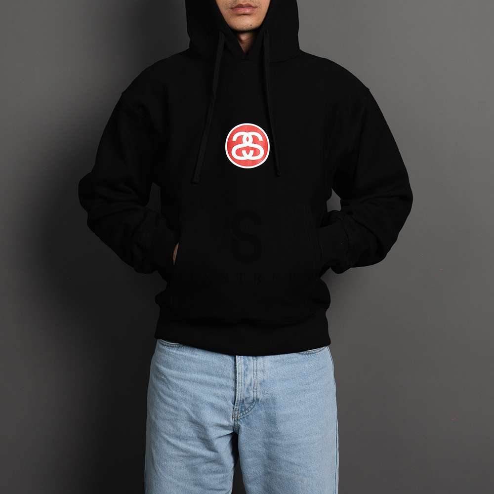 STUSSY Hoodie Red Link Logo Black