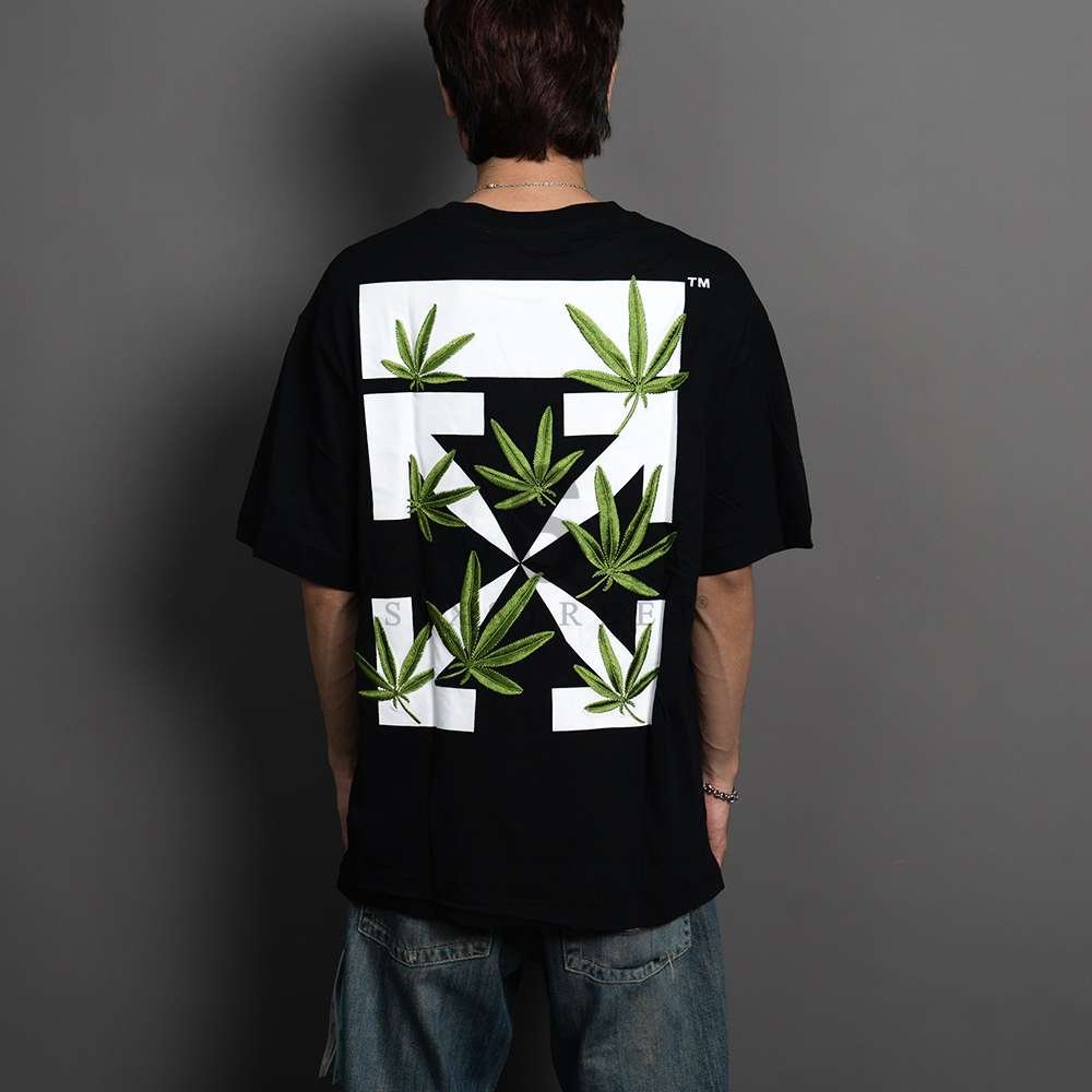 OFF WHITE Tee Weed Arrows Over Skate Black Green