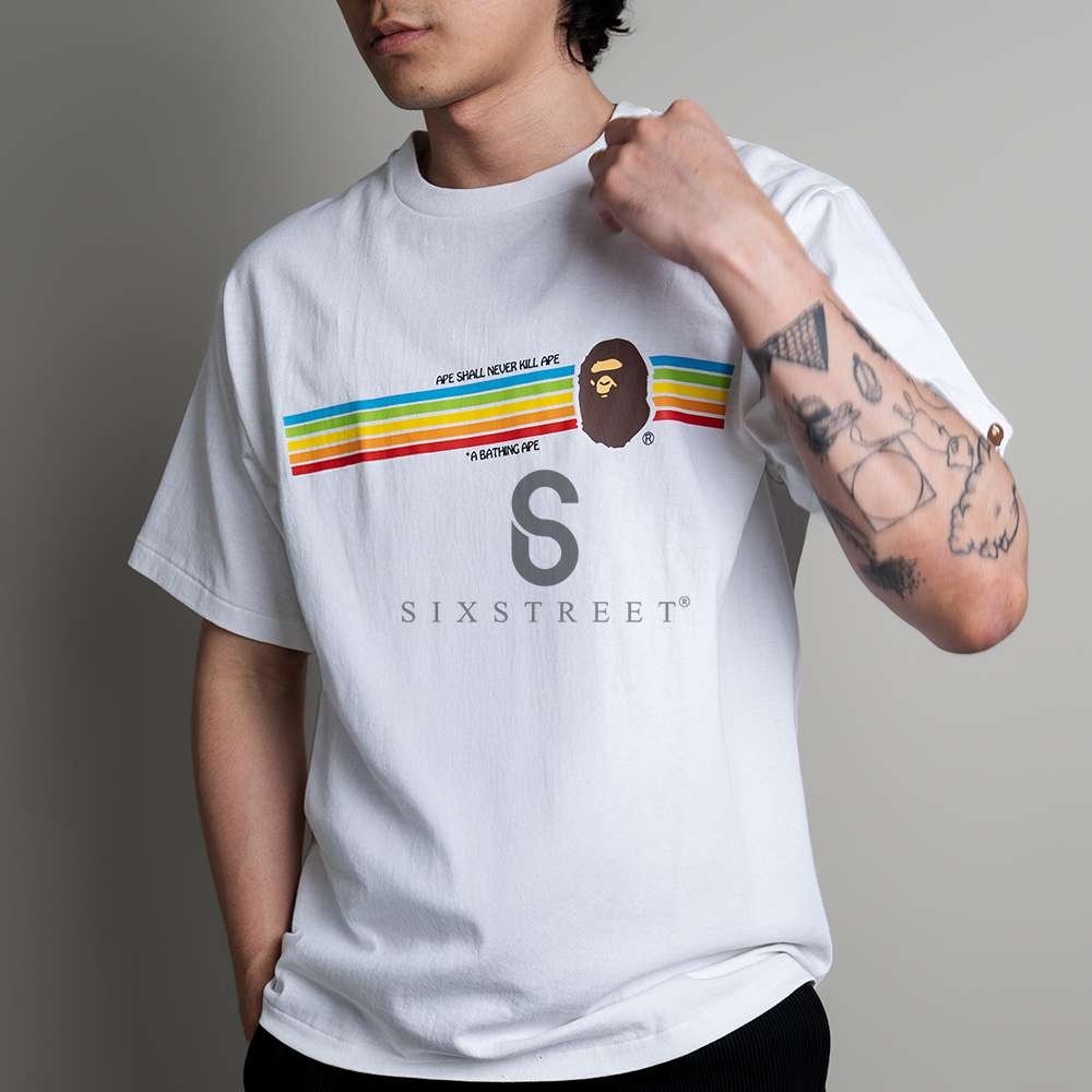 BAPE Tee Strip Rainbow White