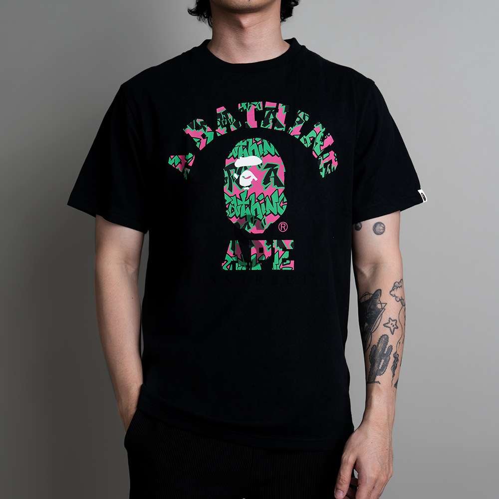 BAPE Tee Graffiti Pattern College Black