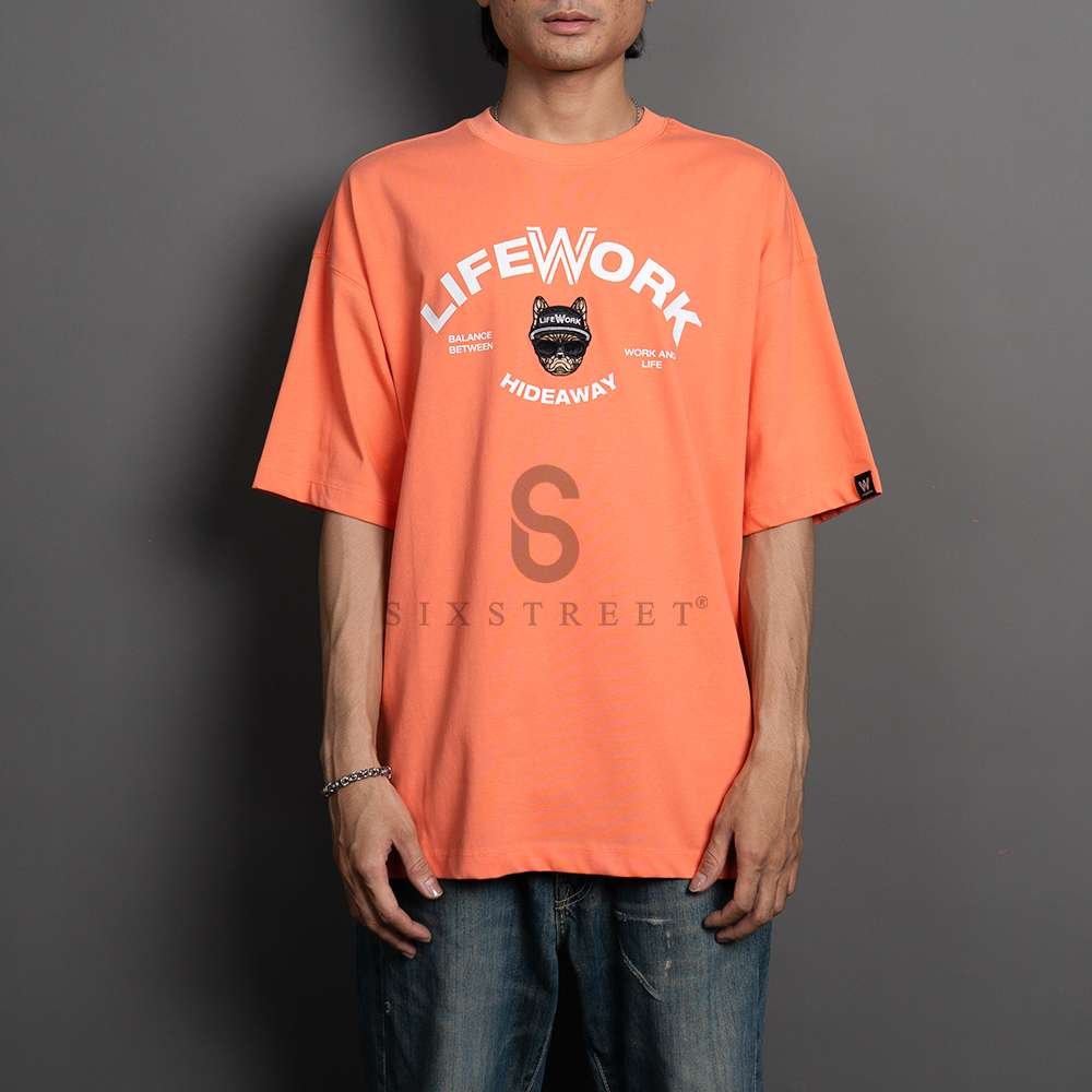LIFEWORK Tee Logo Applique Pink Orange