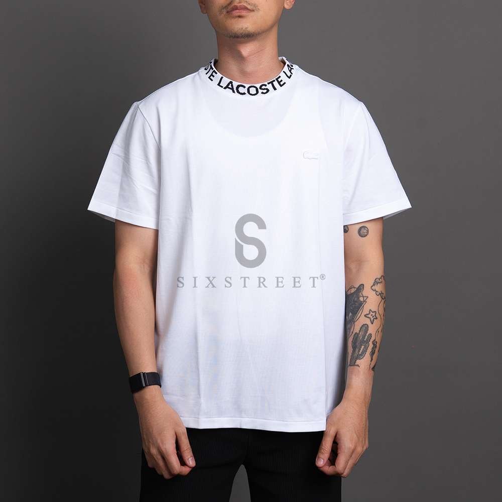 LACOSTE Tee Jacquard Neck Pique Regular Fit White