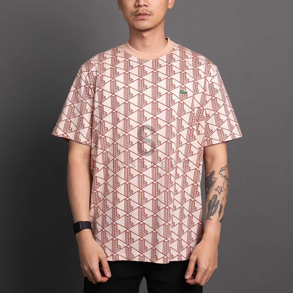 LACOSTE Tee Monogram Cotton Classic Fit Beige