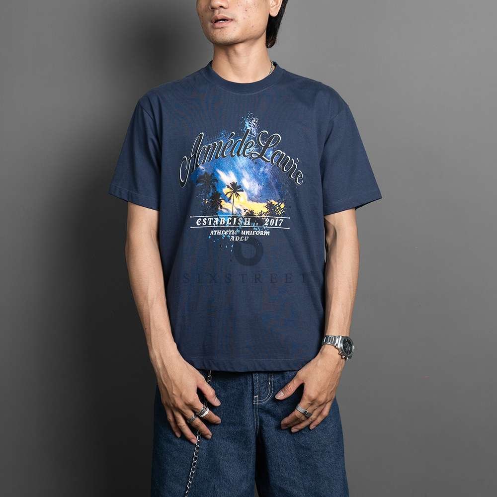ADLV Tee Tropical Script Logo Navy