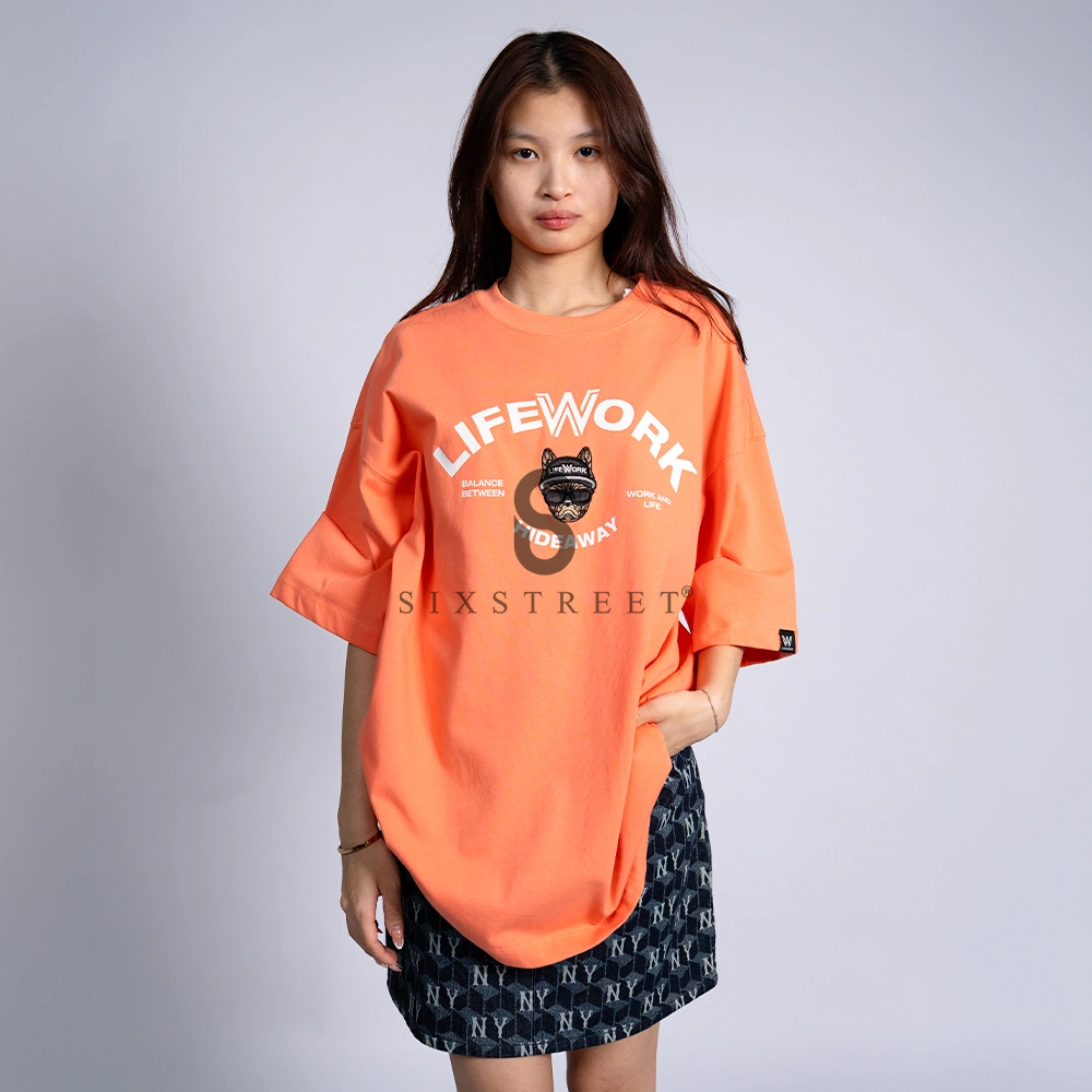 LIFEWORK Tee Logo Applique Pink Orange