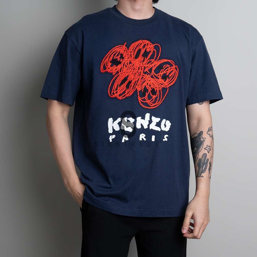 KENZO Tee Drawn Varsity Navy