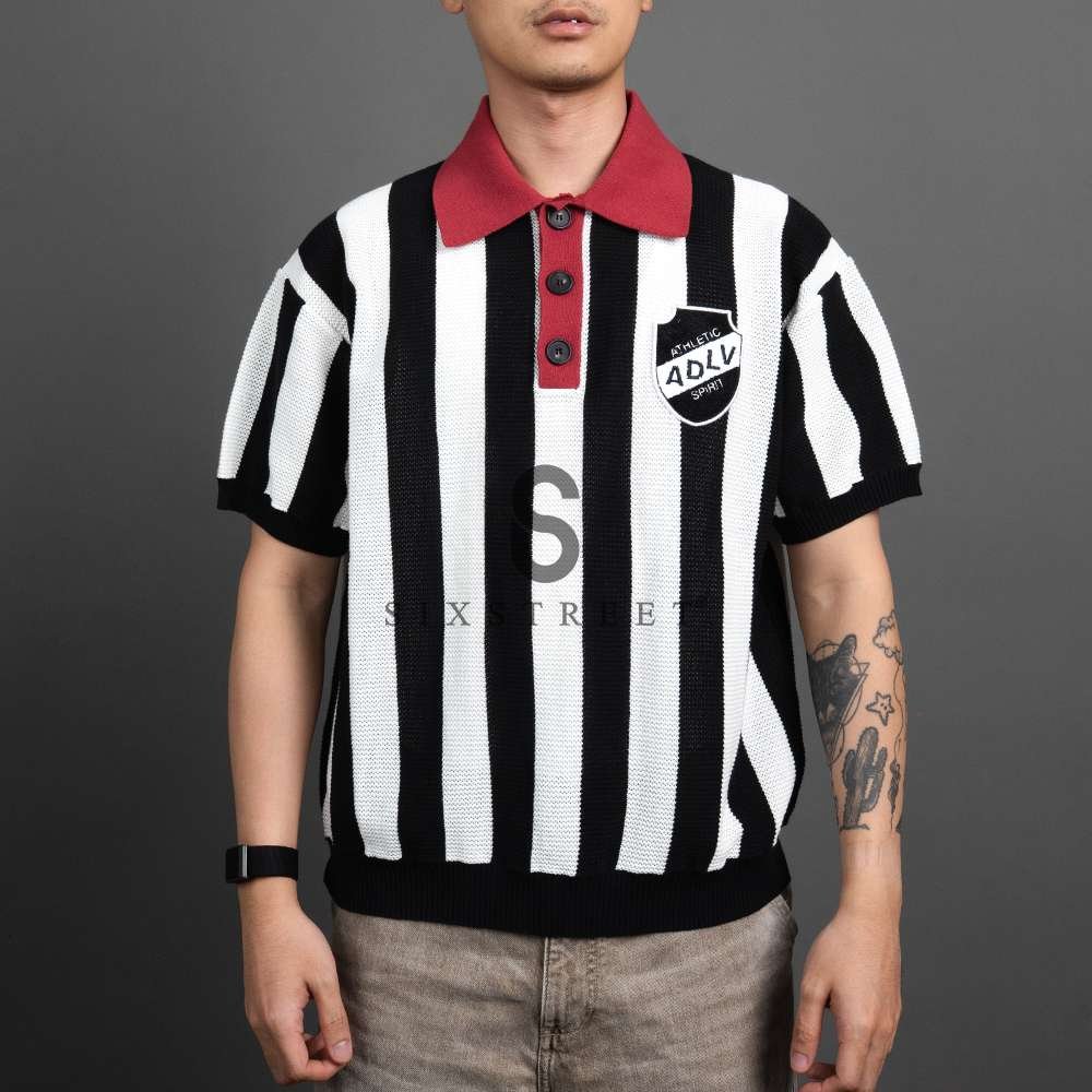 ADLV Polo Knit Collar Point Stripe Black