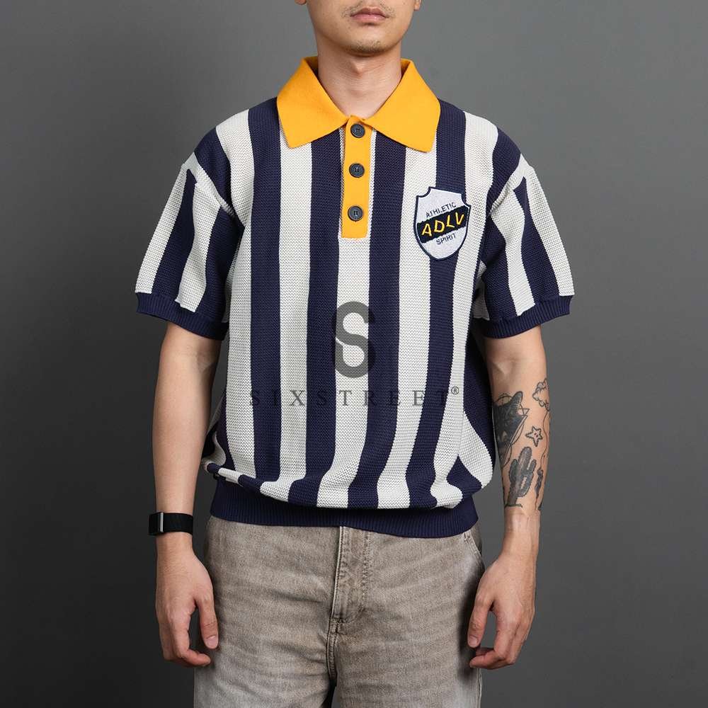 ADLV Polo Knit Collar Point Stripe Navy