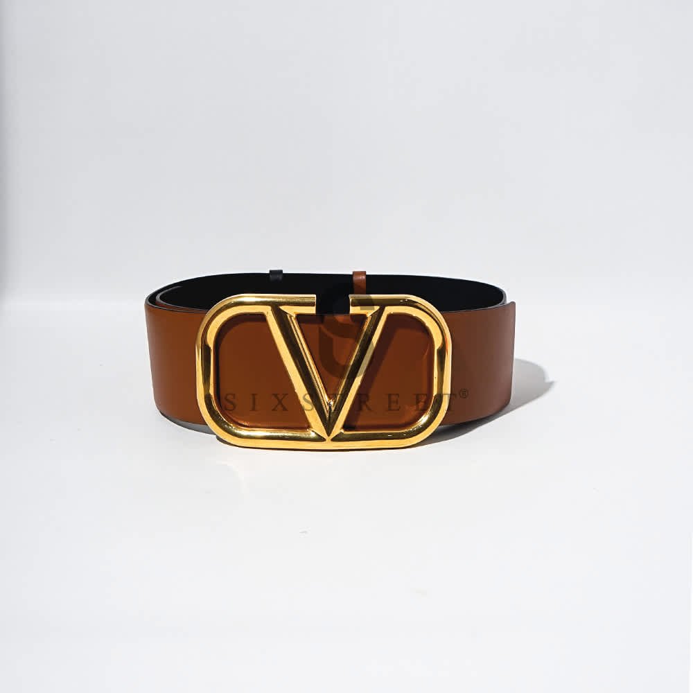 Valentino VLogo Reversible Belt in Black/Tan 7cm