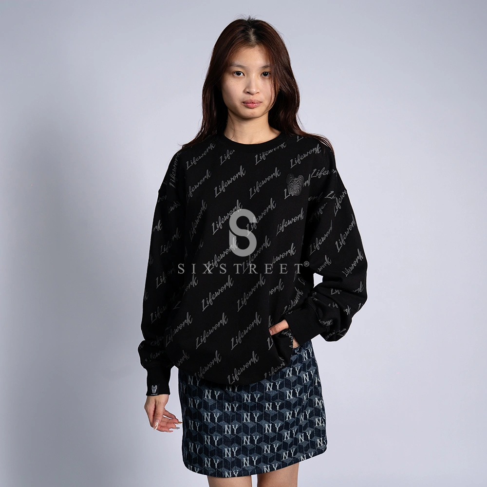 LIFEWORK Sweater White Script Monogram Black