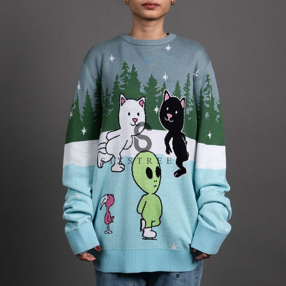 RIPNDIP Sweater Skating With Friends Knit Light Blue