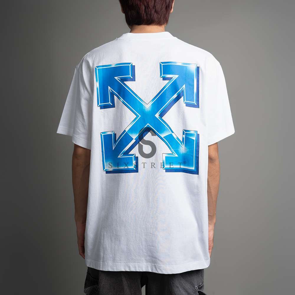 OFF WHITE Tee Cross Blue Metal Logo White
