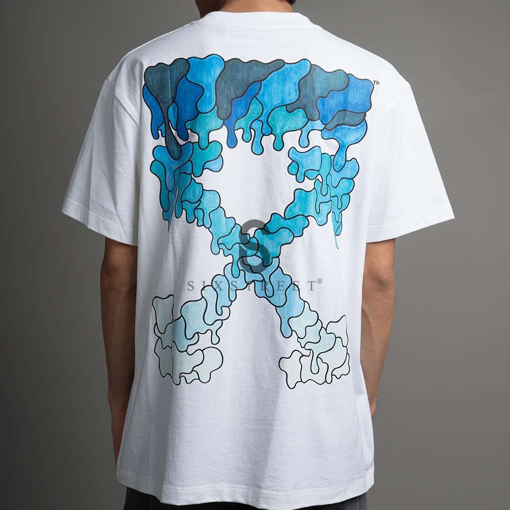 OFF WHITE Tee Bubble Blue Back Logo White