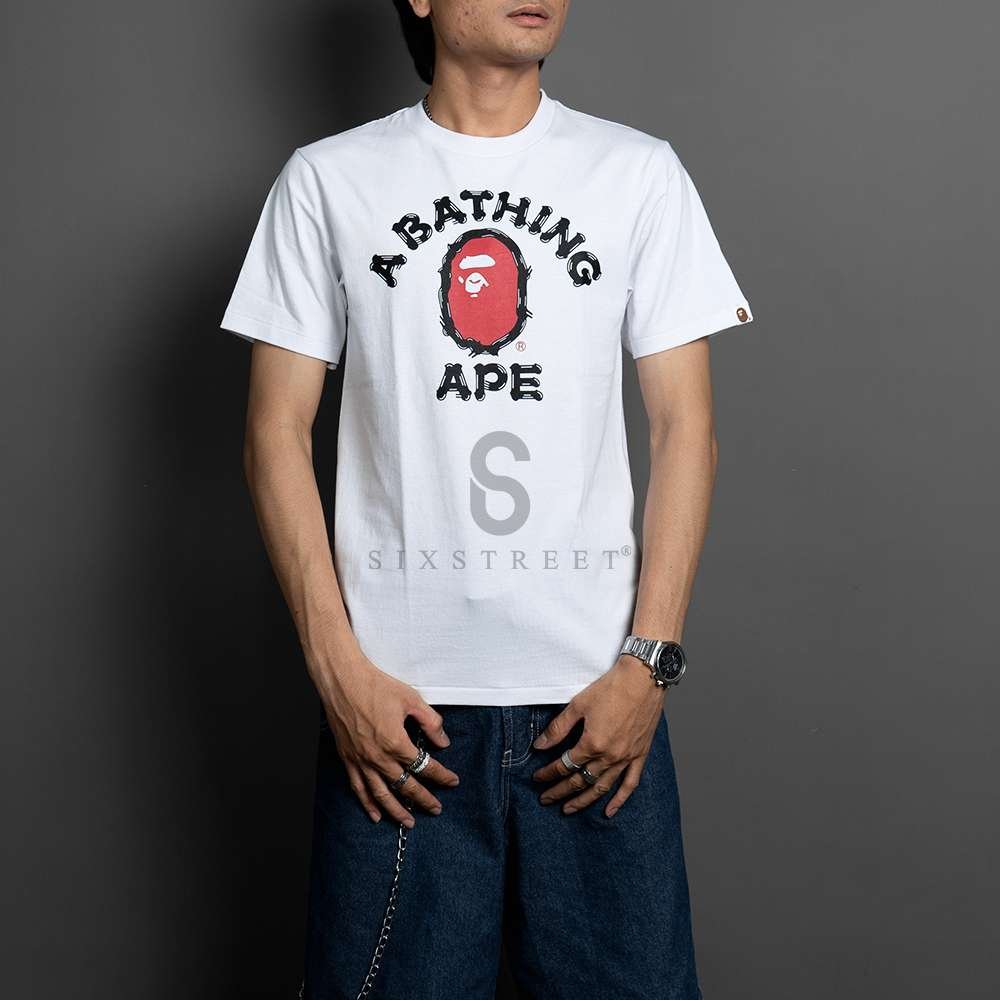 BAPE Tee Brush College Red Logo White