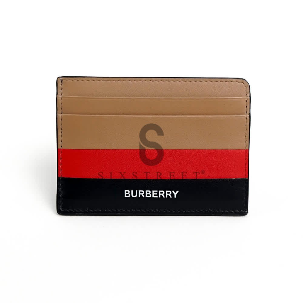 BURBERRY Cardholder Leather Intarsia Stripe Beige