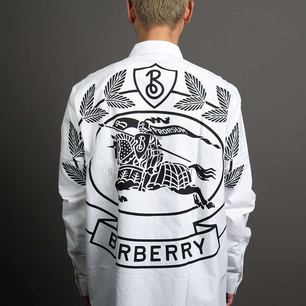 BURBERRY L/S EKD Print Cotton Oxford White