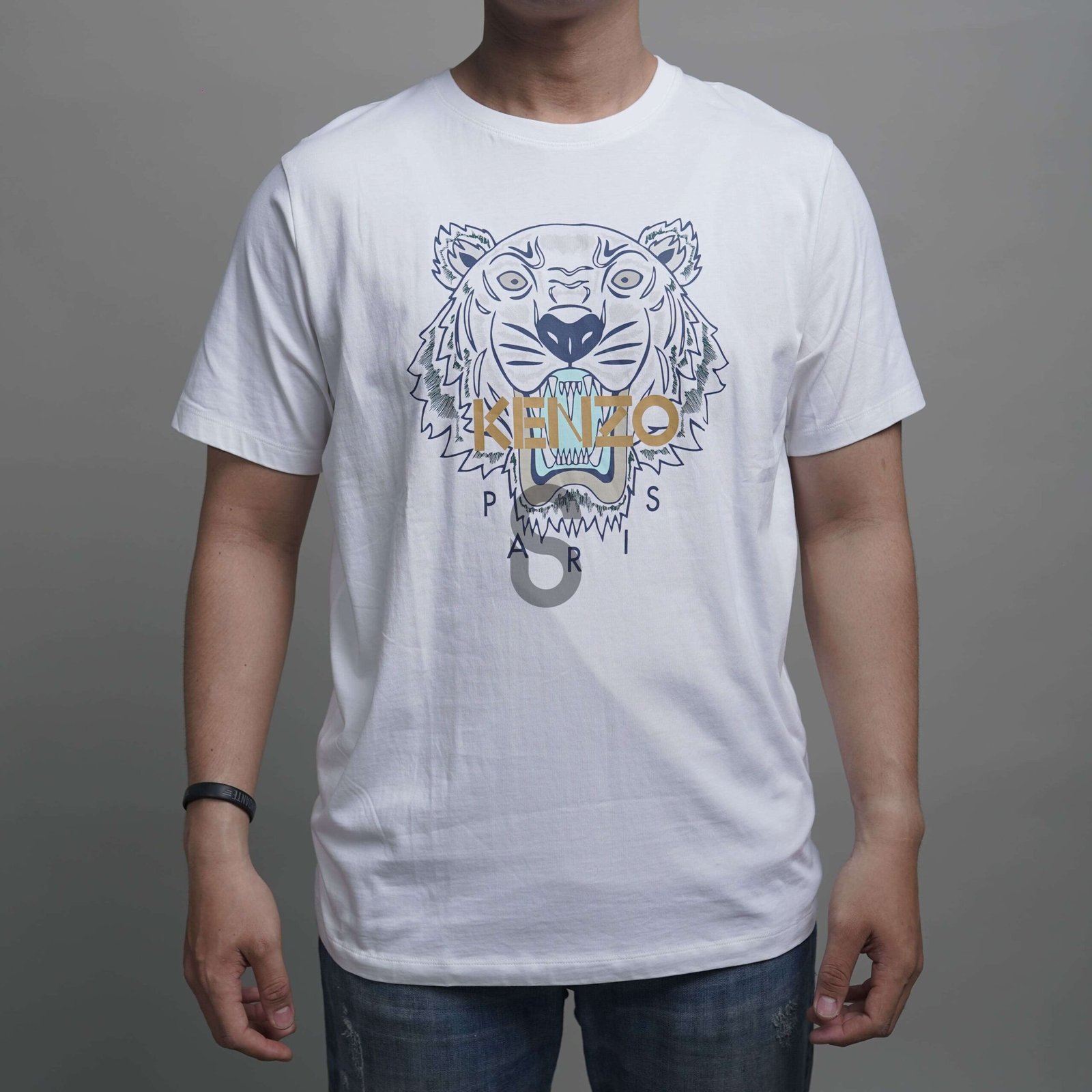 KENZO Tee Tiger Printed Yellow Logo White DLS