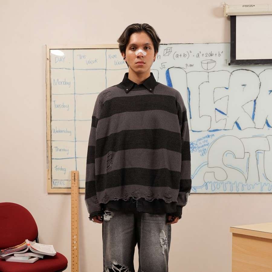 HIERARCHY STUDIOS Sweater Knit Striped Dark Grey