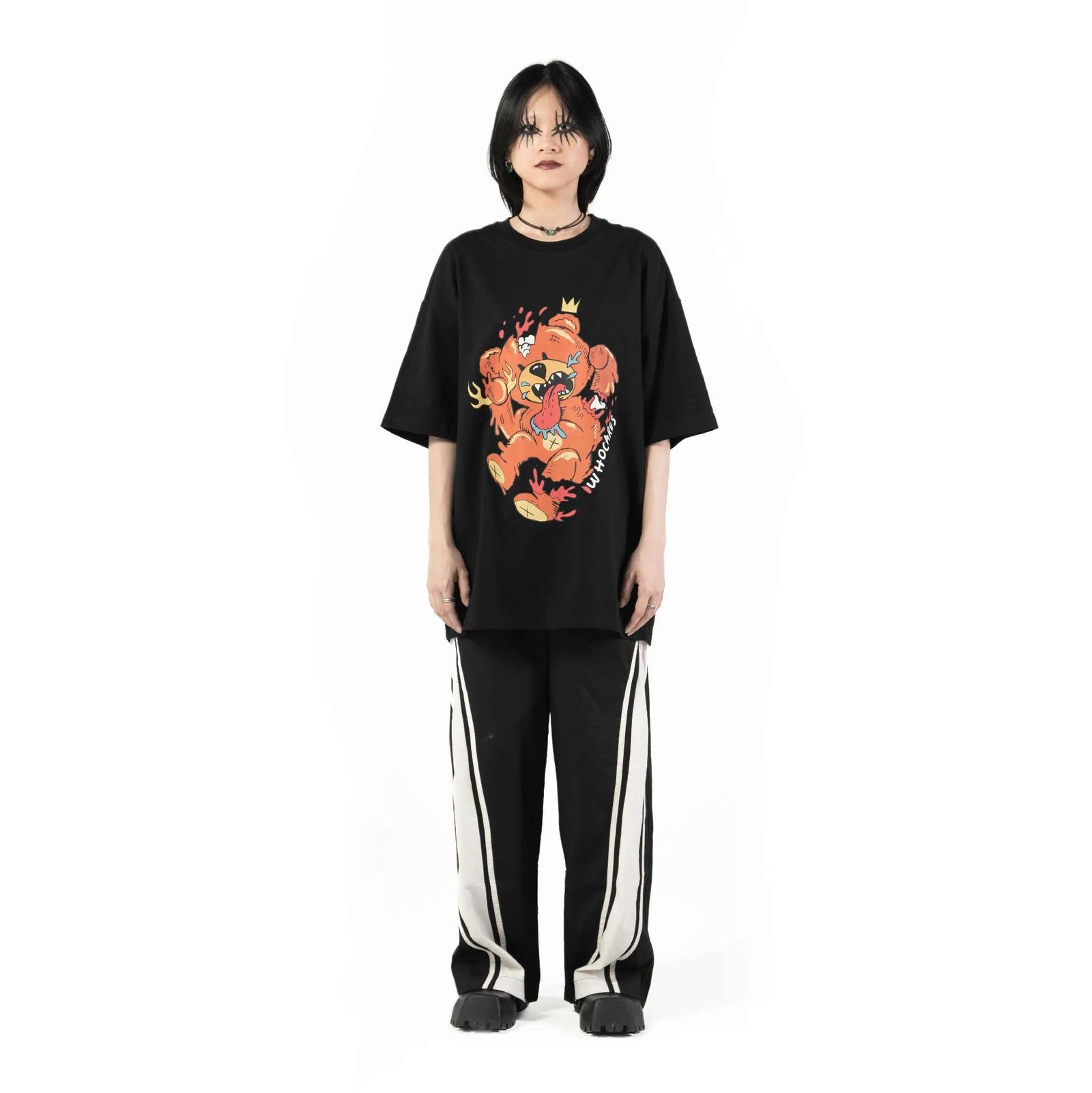 WHO CARES Tee Crazy Bear Black