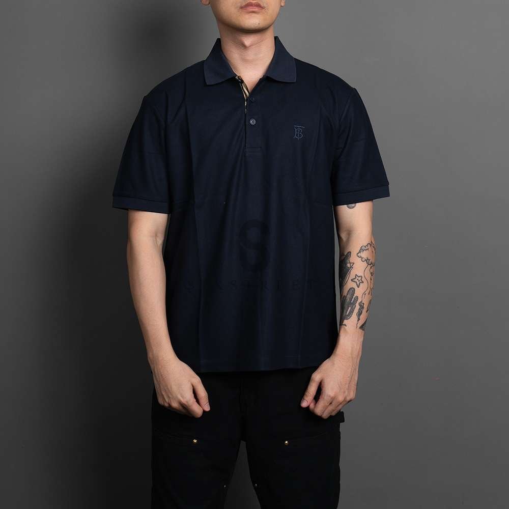 BURBERRY Polo Shirt Pique Monogram Navy