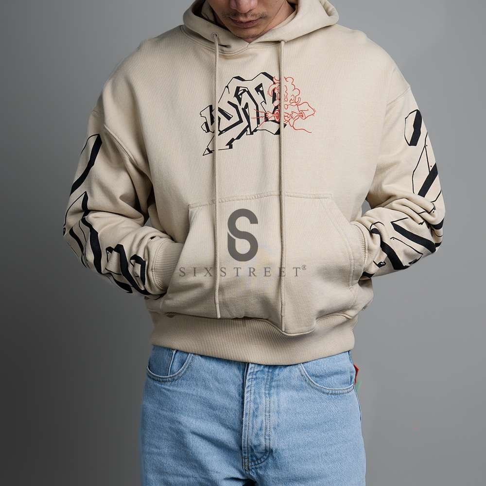 OFF WHITE Hoodie Graffiti Outline Dark Sand
