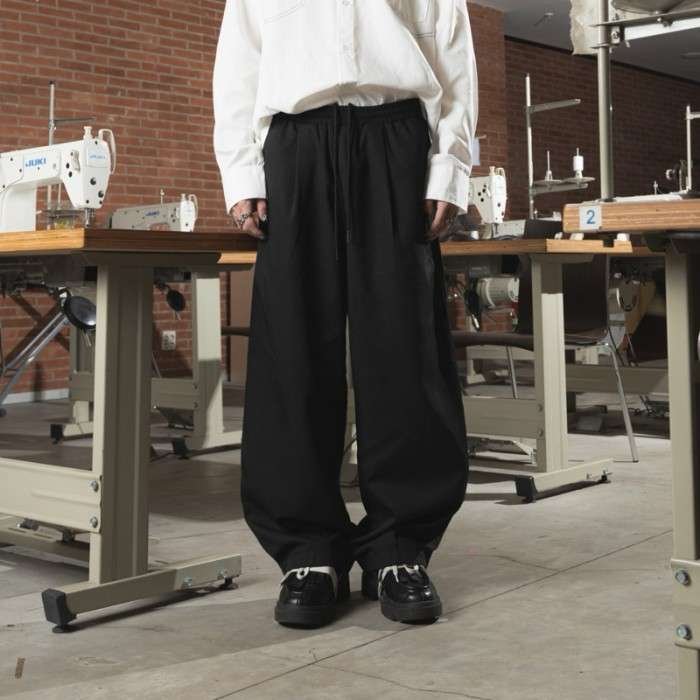 FAITH FADE Pants Basic Baggy Slack Black