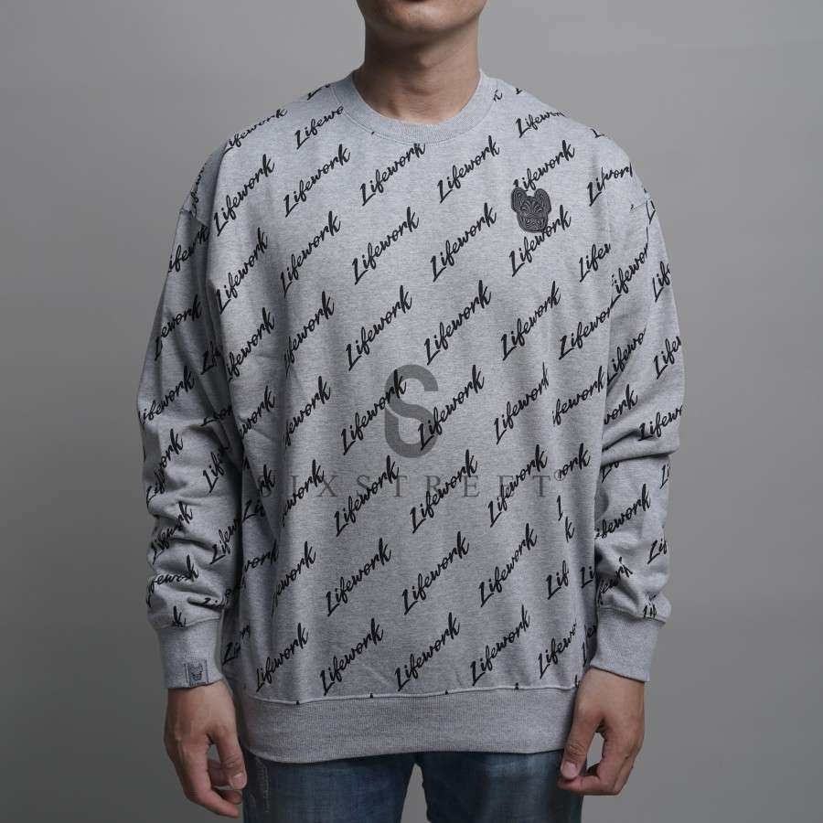 LIFEWORK Sweater Grey Script Monogram Grey