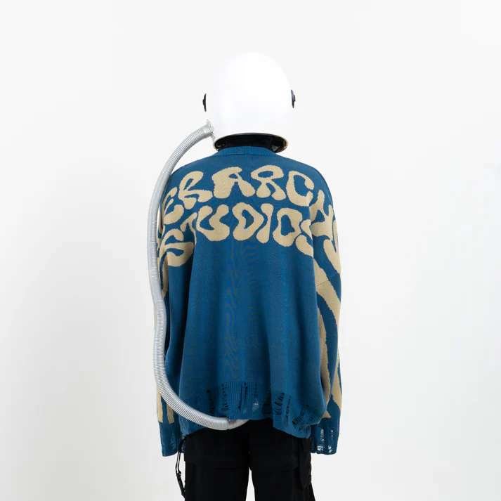 HIERARCHY STUDIOS Sweater Knit Fluid Wide Blue