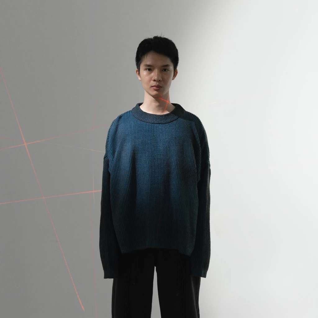 FAITH FADE Sweater Knit Smiley Double Tone Blue