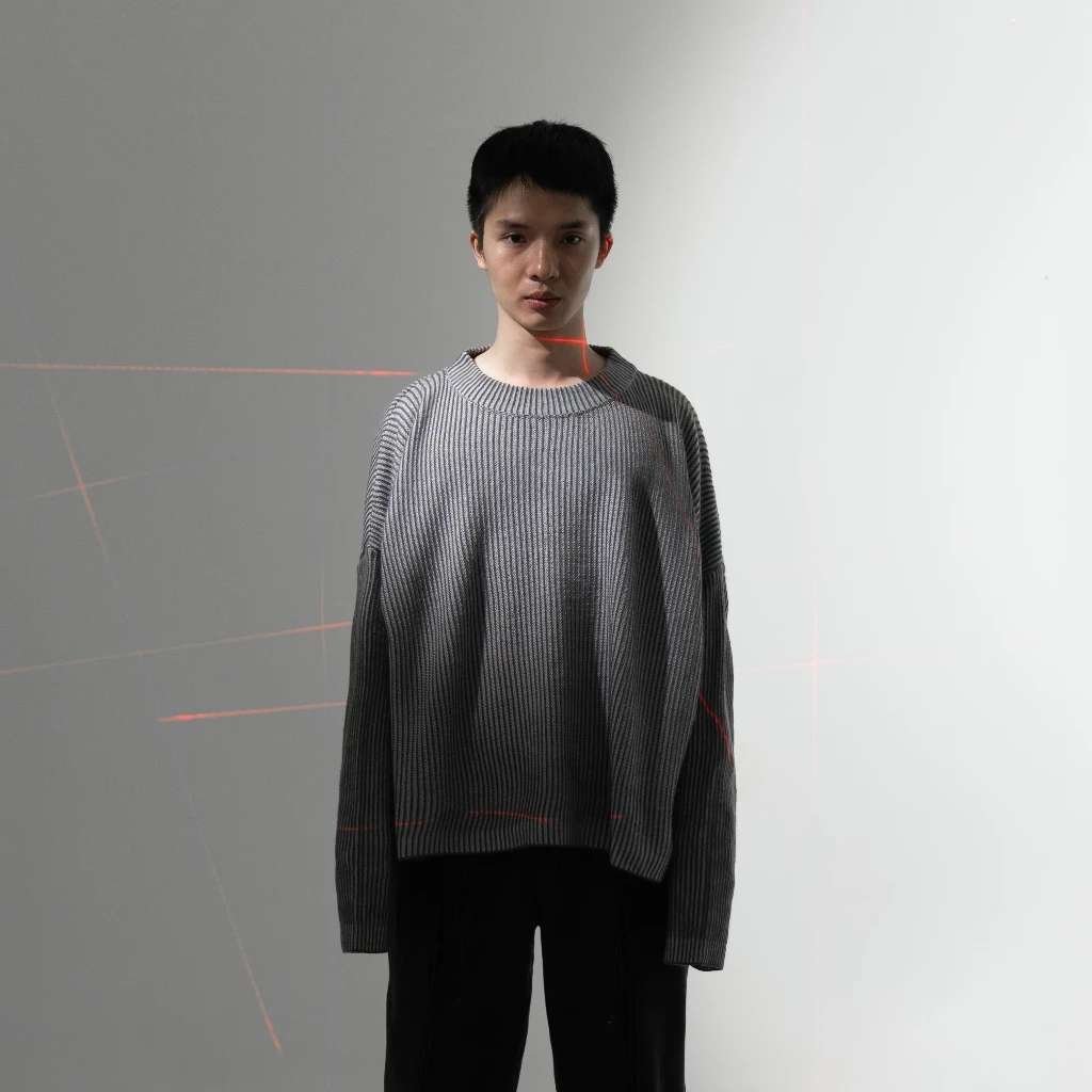 FAITH FADE Sweater Knit Smiley Double Tone Grey