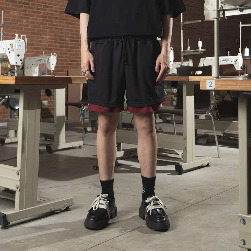 FAITH FADE Short Stripes Mesh Maroon