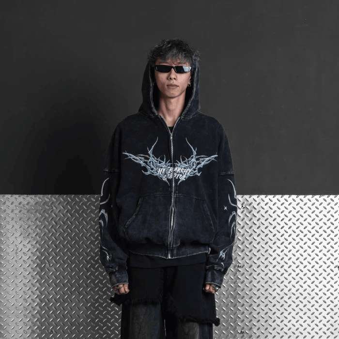 HIERARCHY STUDIOS Hoodie Verglass Wide Washed Black