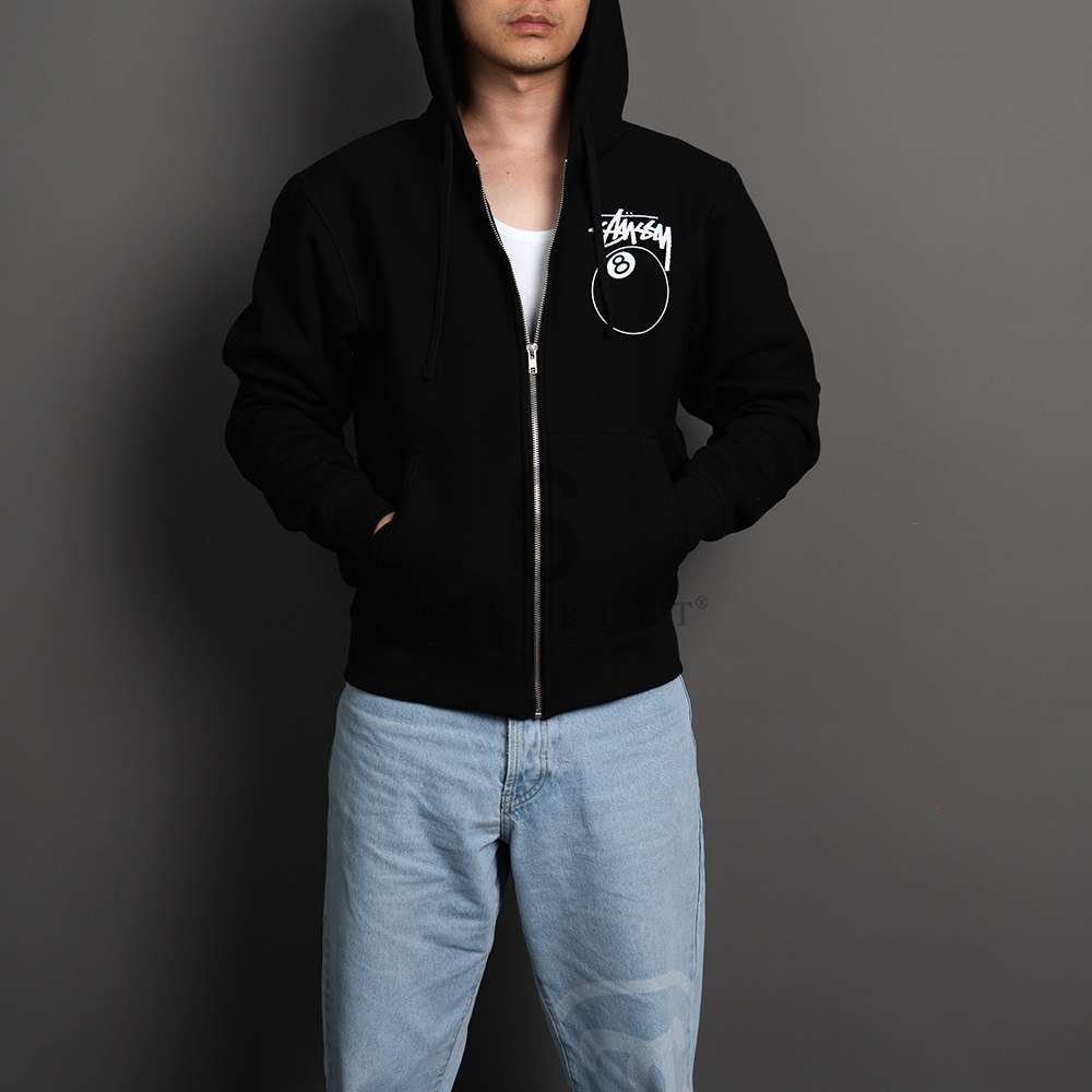 STUSSY Hoodie Zipper Eightball Black