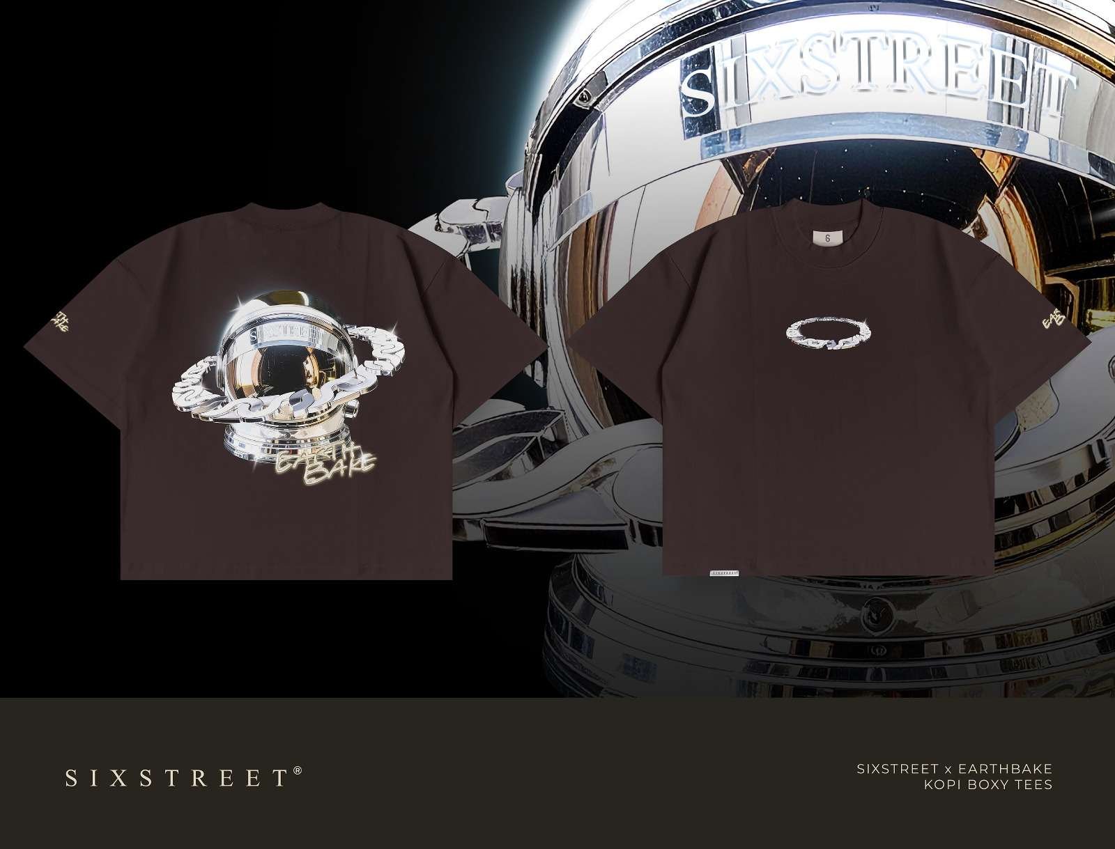 SIXSTREET Tee x Earth Bake Cosmic the Brew Night Brown