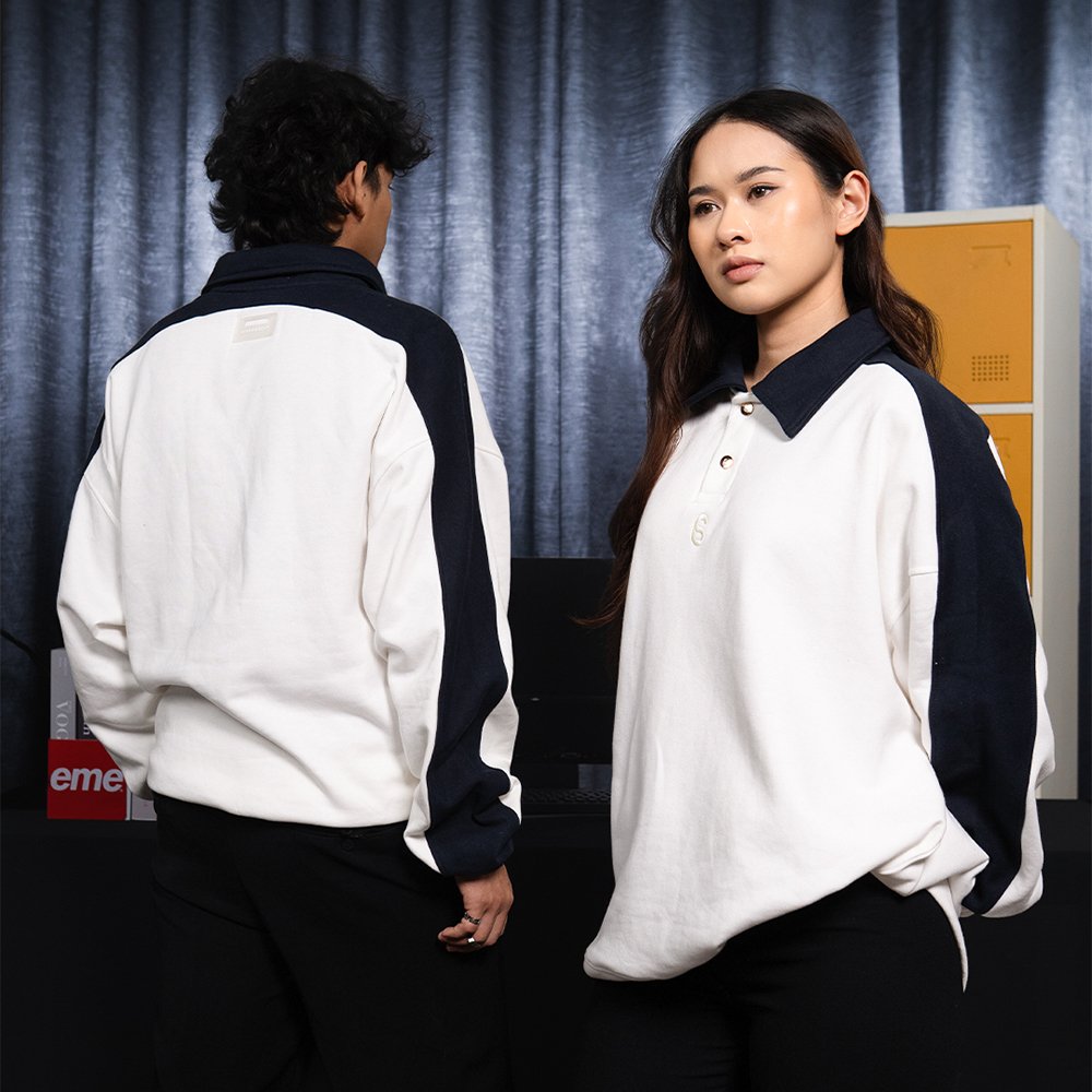SIXSTREET Polo Sweater Twotone Sixlogo White Navy