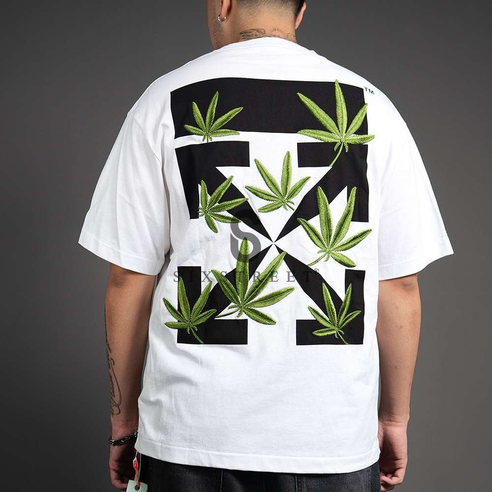 OFF WHITE Tee Weed Arrows Over Skate White Green